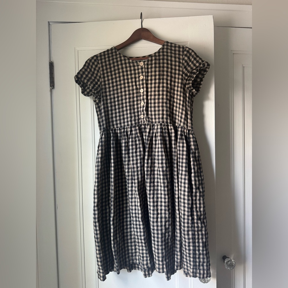 NotPerfectLinen Cottagecore Gingham Black Mama dress S/M